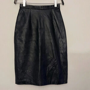 Vintage Michael Hoban leather pencil skirt 80s classic chic sexy party fall